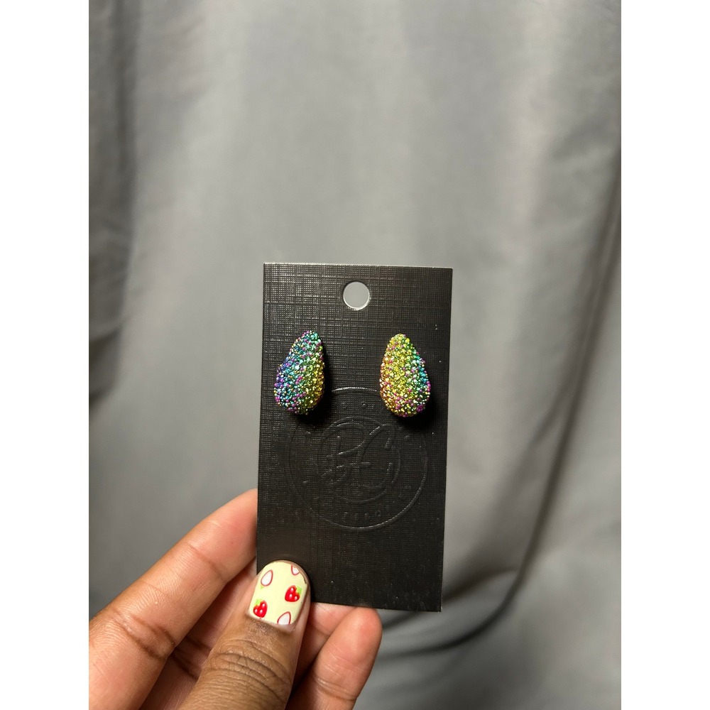 Rainbow Rhinestone Teardrop Stud Earrings Pave Crystal Sparkle Statement Jewelry